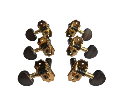 Van Gent Classical Guitar Single Machine Heads 39.01.C Gold with and Black Buttons 3L+3R